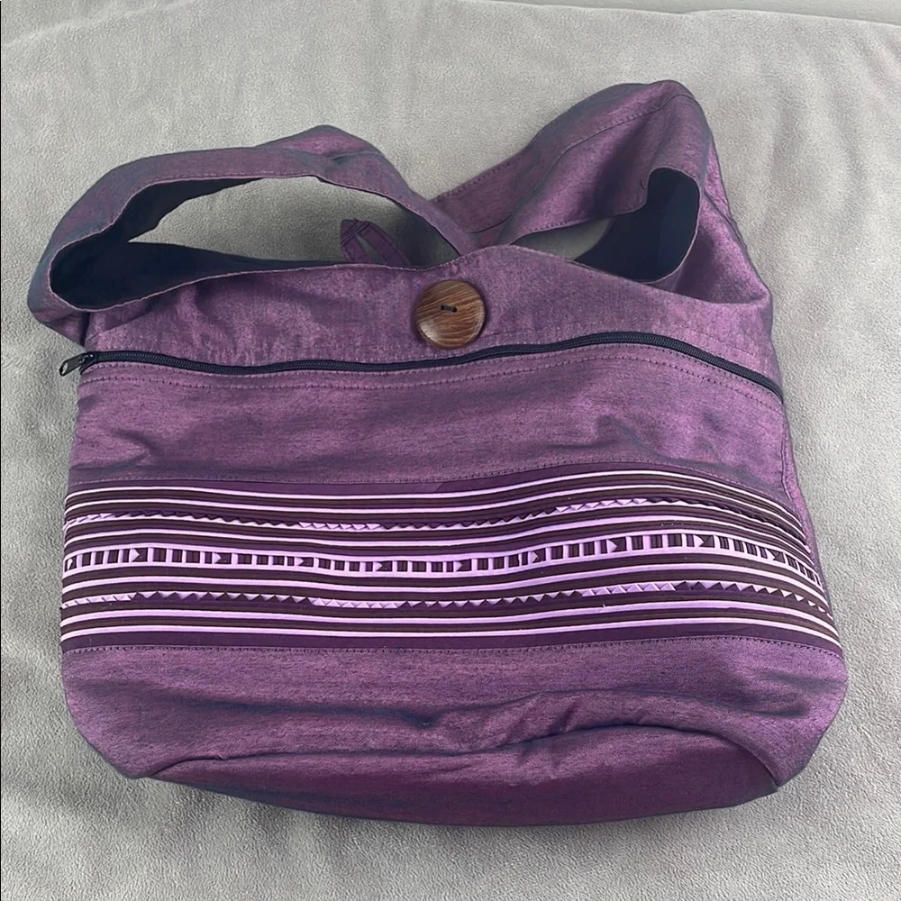 Purple Thailand Fabric Bag Wooden Button Detail